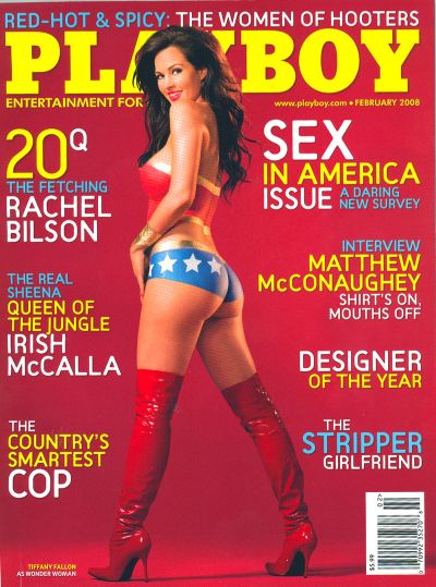 a truly irritating tribute Playboy Cover with Model dressed as Wonder Woman