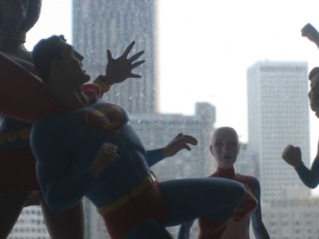 urban confrontation superman model strangled by another model
