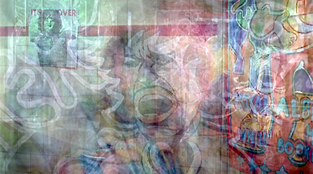 a surreal mix up of images with a DOORS poster