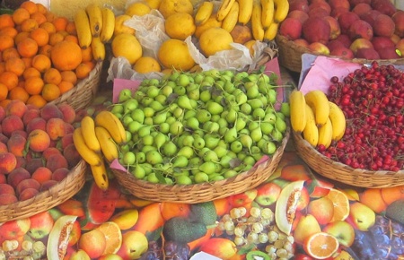 and not a manufactured gene in the bunch a lavish display of fruit